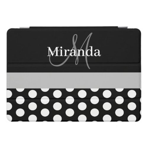 Gray Monogram Black White Polka Dot iPad Pro Cover