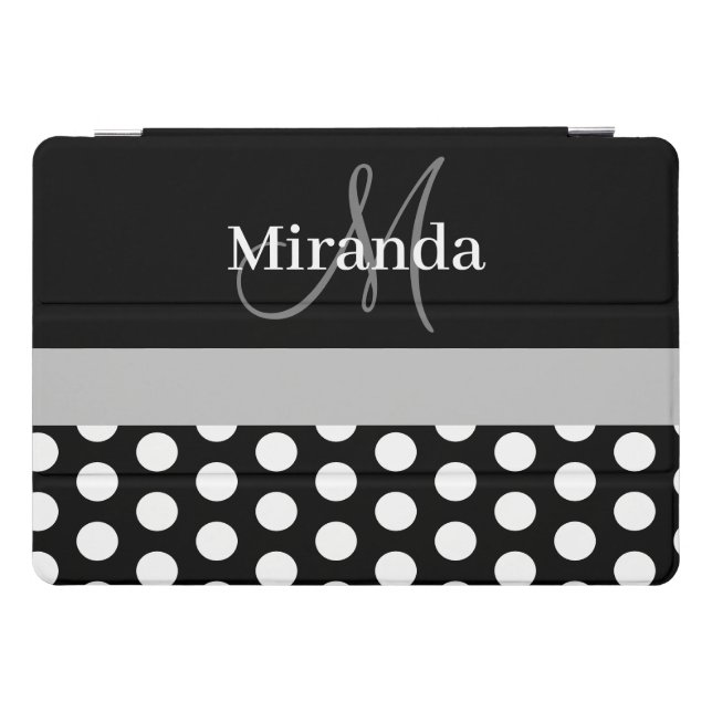 Gray Monogram Black White Polka Dot iPad Pro Cover (Horizontal)