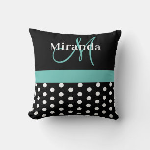 Gray Monogram Black with White Polka Dots Throw Pillow