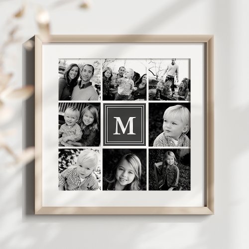 Gray Monogram Family Photo Collage Poster