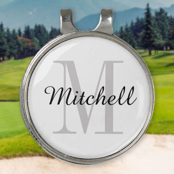 Gray Monogram Initial And Name Personalized Golf Hat Clip by jenniferstuartdesign at Zazzle