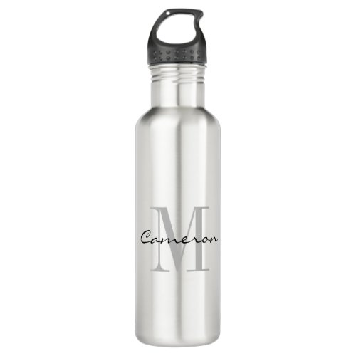 Gray Monogram Initial and Name Personalized   Stainless Steel Water Bottle
