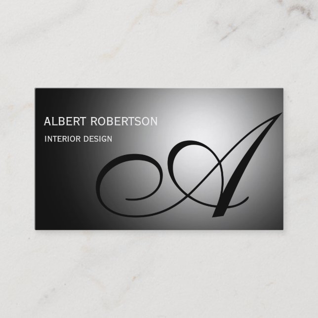 Gray Monogram Interior Designer Business Card (Front)