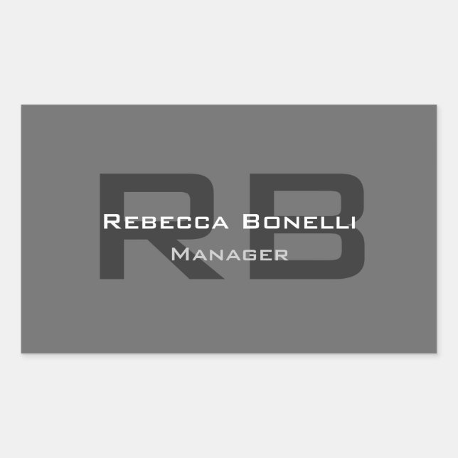 Gray Monogram Minimalist Personalized Modern Rectangular Sticker (Front)