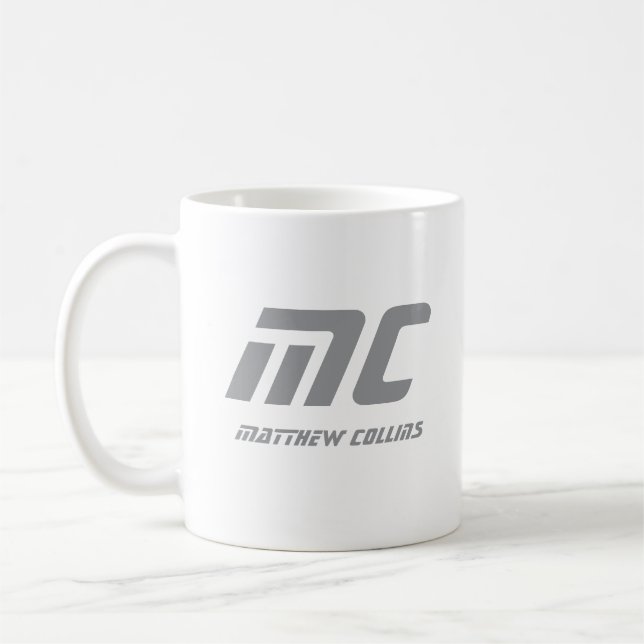Gray Monogram Modern Name Bold Simple Text Coffee Mug (Left)