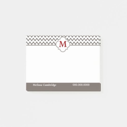 Gray Monogram Personalized Post_it Notes