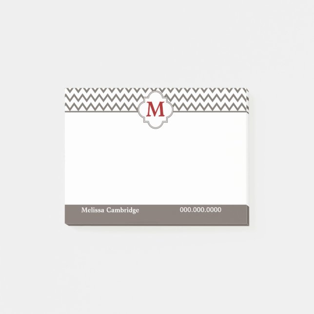 Gray Monogram Personalized Post-it Notes (Front)