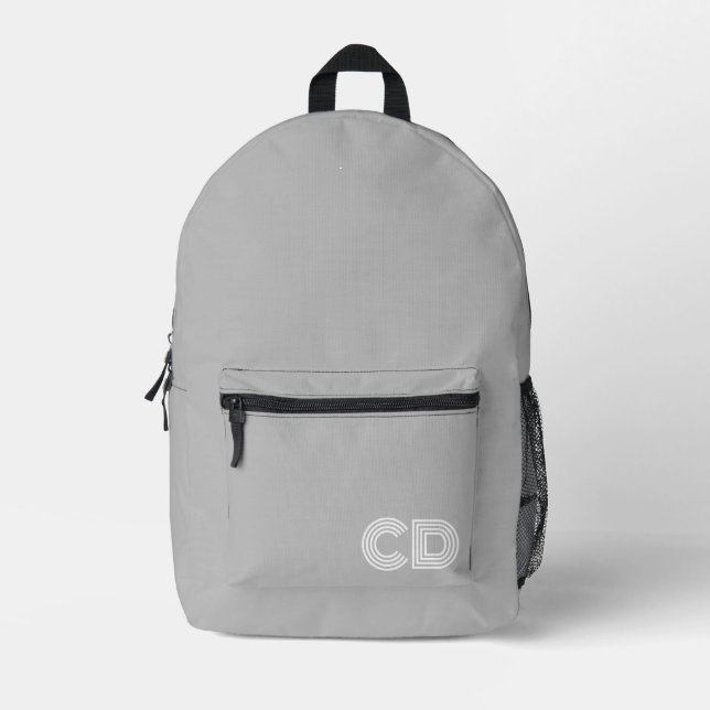 Gray Monogram Printed Backpack (Front)