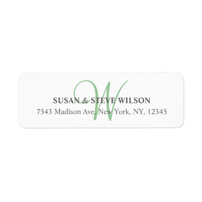 Gray Monogram Return Address Labels for Weddings (Front)