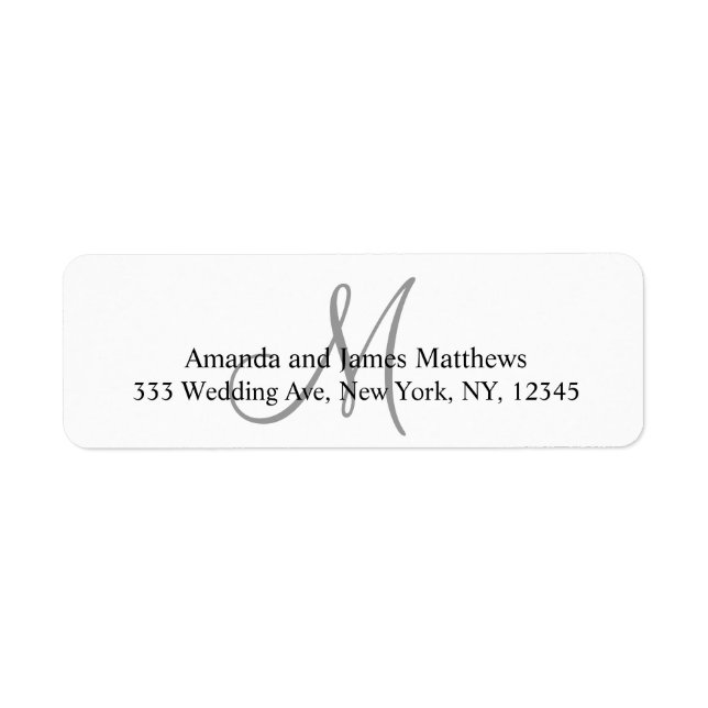 Gray Monogram Return Address Labels for Weddings (Front)