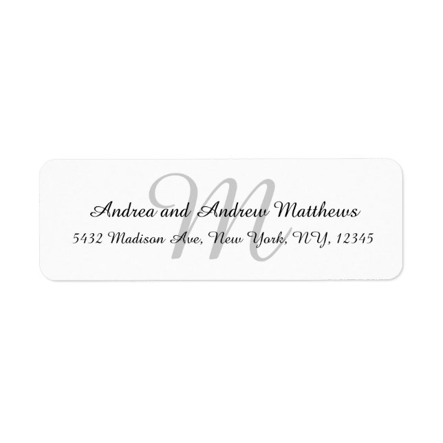 Gray Monogram Return Address Labels for Weddings (Front)