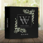 Gray Monogram Watercolor Greenery Black Recipe 3 Ring Binder<br><div class="desc">Botanical watercolor greenery black and gray monogram name recipe binder. Personalize with your initial and name to create a beautiful elegant binder that is unique to you. Perfect for home and business use. Designed by Thisisnotme©</div>
