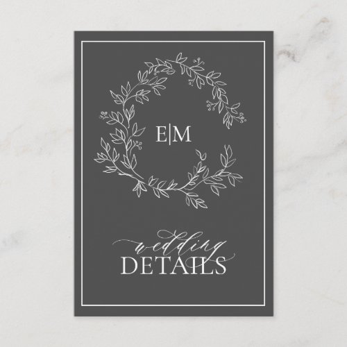 Gray Monogram Wedding Details Enclosure Card