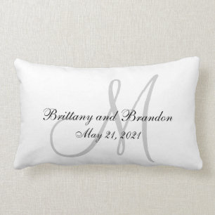 Gray Monogram Wedding Lumbar Pillow
