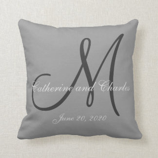 Gray Monogram Wedding Throw Pillow
