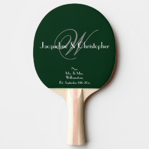 Gray Monogram White Script Names Newlyweds Green Ping Pong Paddle