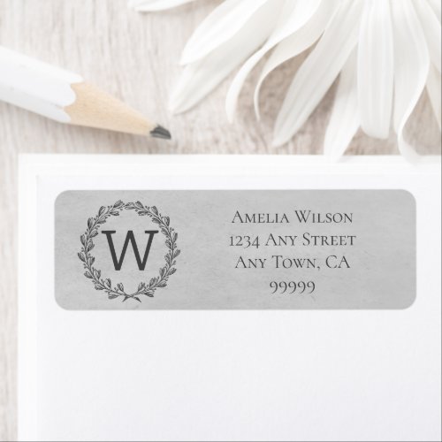 Gray Monogram Wreath Address Label