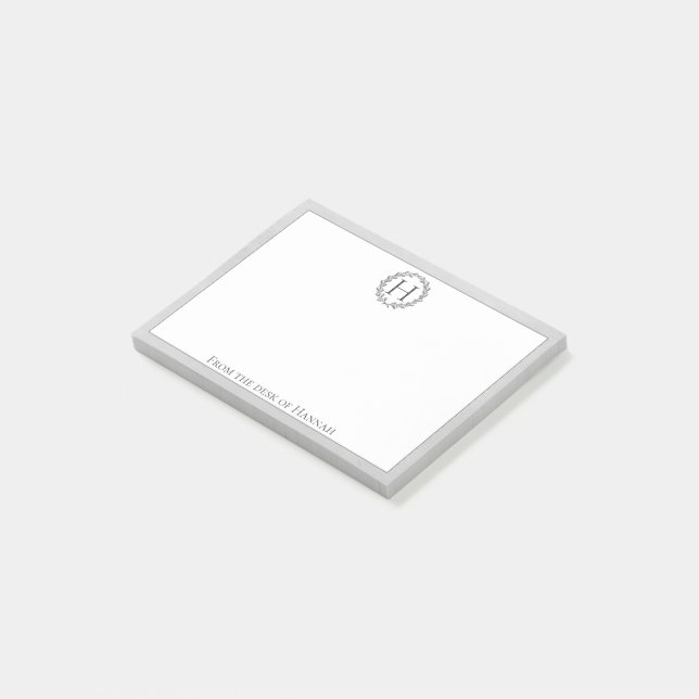 Gray Monogram Wreath Post-it Notes (Angled)