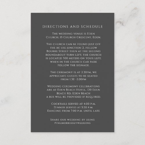Gray monogram wreath wedding directions schedule enclosure card