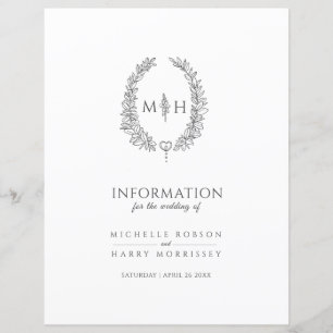 Gray monogram wreath wedding guest information