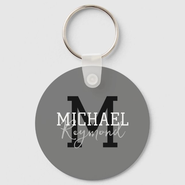 Gray Monogrammed Keychain (Back)