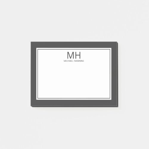 Gray Monogrammed Mens Post_it Notes