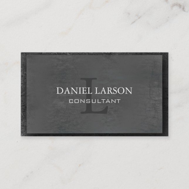 Gray Monogrammed Raised Business Card (Front)