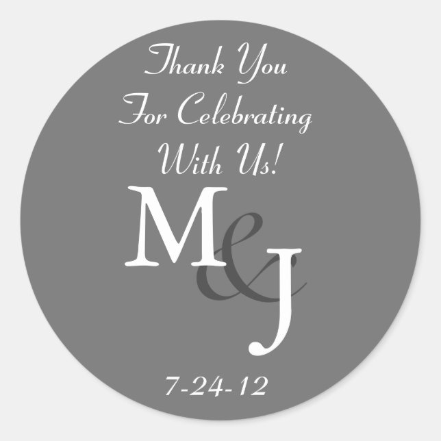 Gray Monogrammed Wedding Favor Gift Labels (Front)