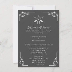 Gray Monograms and Arrows Rehearsal Dinner Invitation