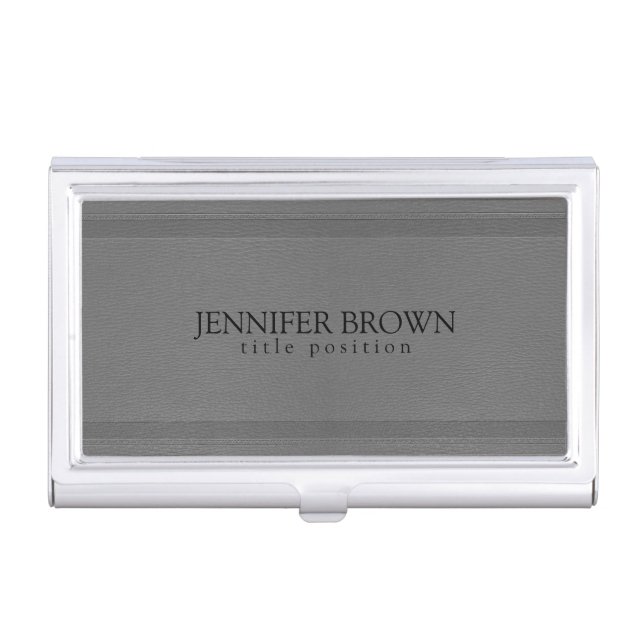 Gray Monotones Faux Leather Texture Case For Business Cards (Front)