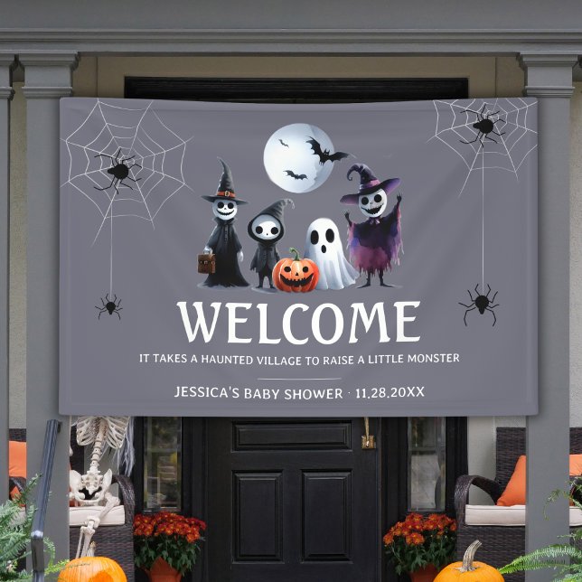 Gray Monster Halloween Baby Shower Welcome Vinyl Banner (Gray Monster Halloween Baby Shower Welcome Vinyl Banner)