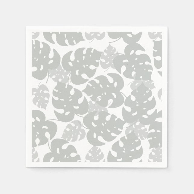 Gray monstera leaf tropical coaster set napkins (Front)