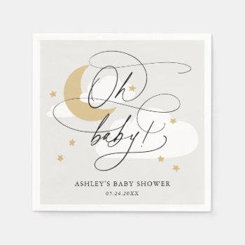 Gray Moon And Stars Script Oh Baby Shower Napkins by NBpaperco at Zazzle