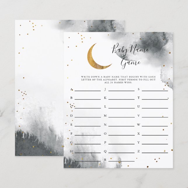 Gray Moon Baby Name Shower Game (Front/Back)