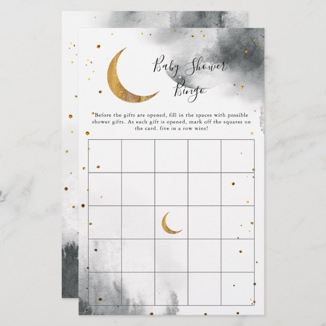 Gray Moon Baby Shower Bingo Game (Front/Back)