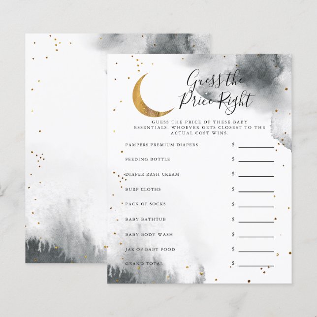 Gray Moon Guess The Price Right Baby Shower Game (Front/Back)