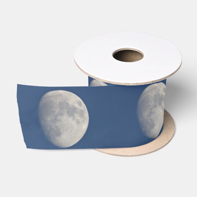 Gray moon in blue sky satin ribbon (Spool)