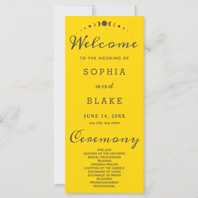 Gray Moon Phases Gold Wedding Program (Front)