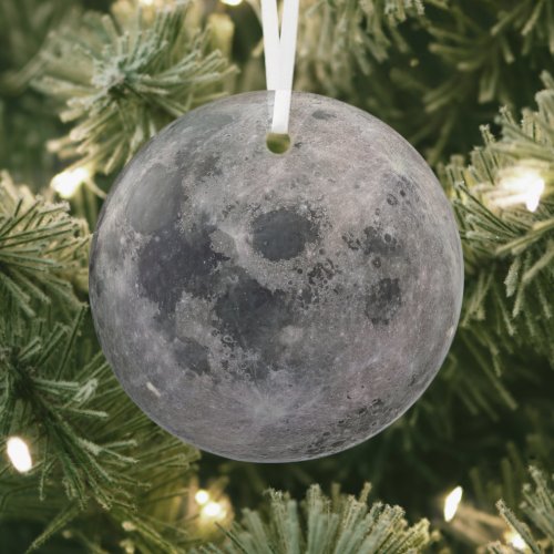 Gray moon photo glass ornament