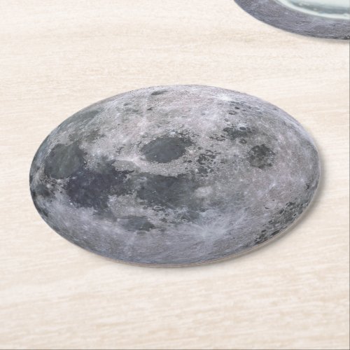 Gray moon photo round paper coaster