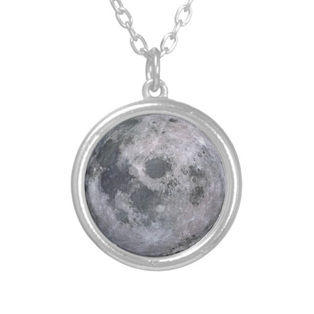 Gray moon photo silver plated necklace (Front)