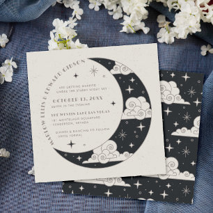 Gray Moon & Stars Celestial Wedding Invitation