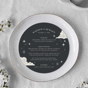 Gray Moon & Stars Celestial Wedding Menu Card