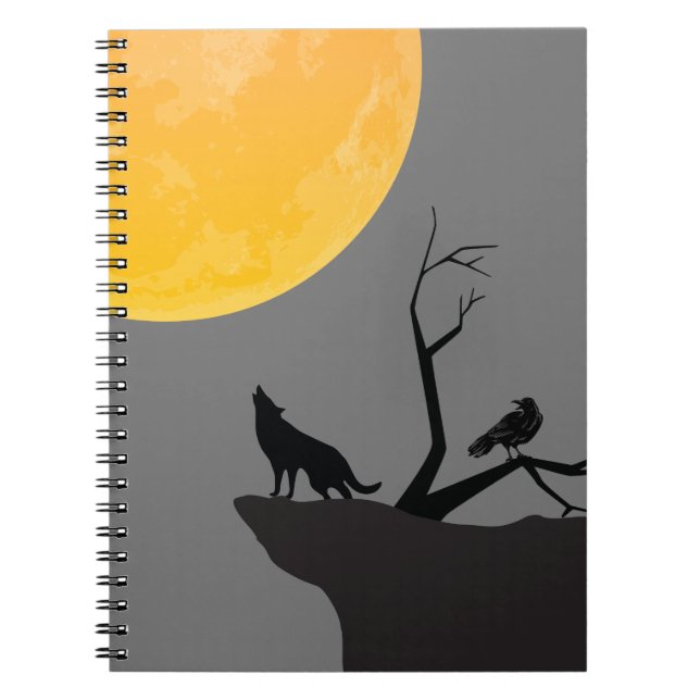 Gray Moon Wolf Raven Notes Notebook (Front)