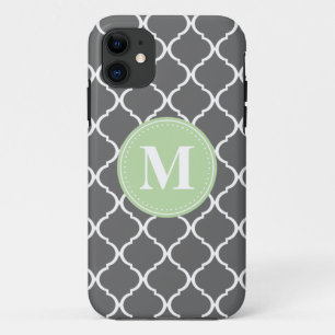 Gray Moroccan Lattice Mint Monogram iPhone 11 Case
