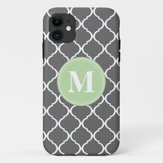 Gray Moroccan Lattice Mint Monogram Case-Mate iPhone Case (Back)