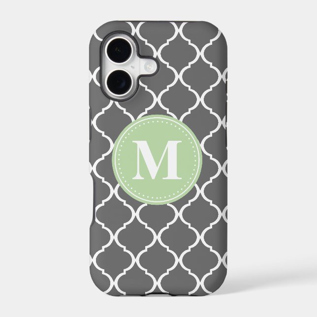Gray Moroccan Lattice Mint Monogram Iphone Case (Back)