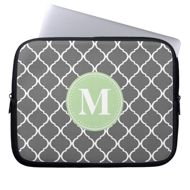 Gray Moroccan Lattice Mint Monogram Laptop Sleeve (Front)