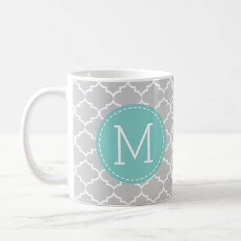 Gray Morocco Quatrefoil Pattern W/ Monogram Coffee Mug by eatlovepray at Zazzle