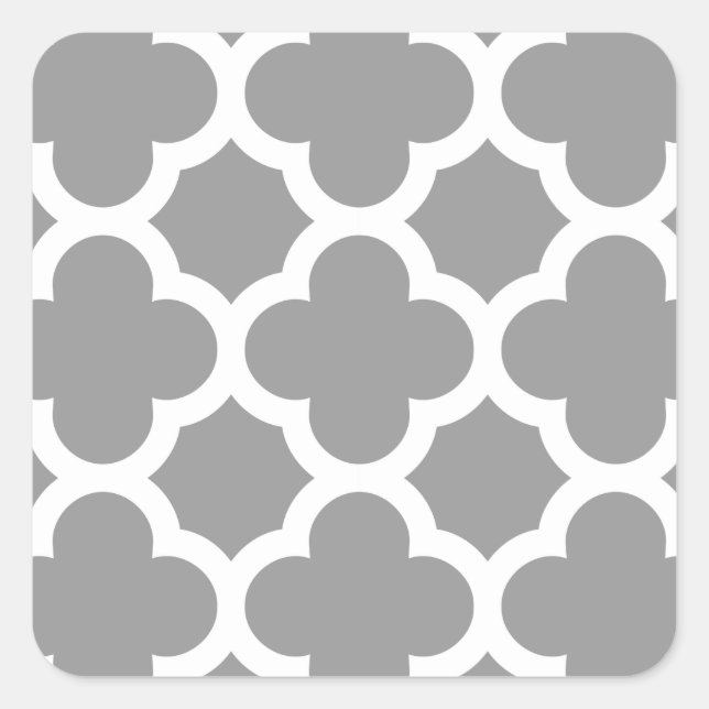 Gray Morrocan quatrefoil pattern Square Sticker (Front)
